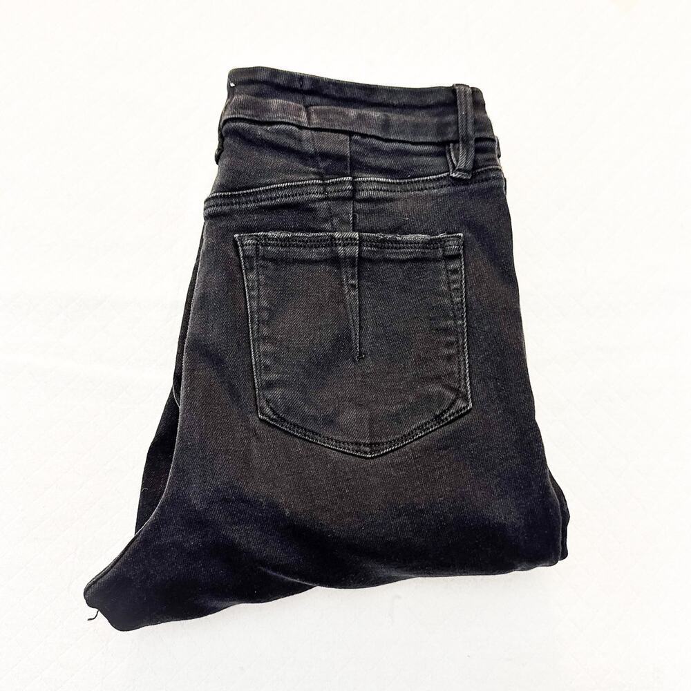 Good American Good Legs Crop Mini Boot Black267 Denim Jeans Raw Hem Size 8 / 29